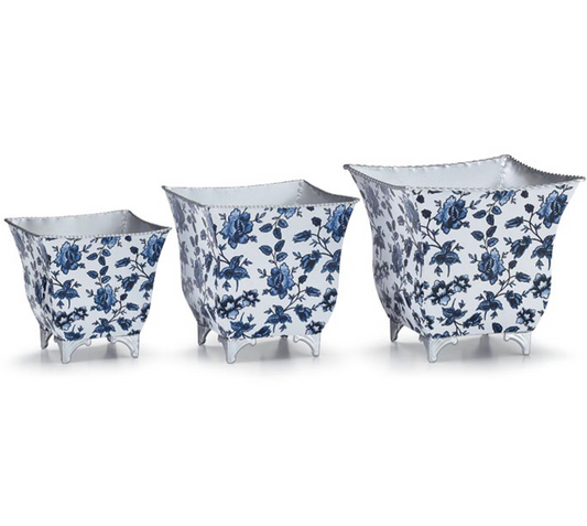 Blue floral planter