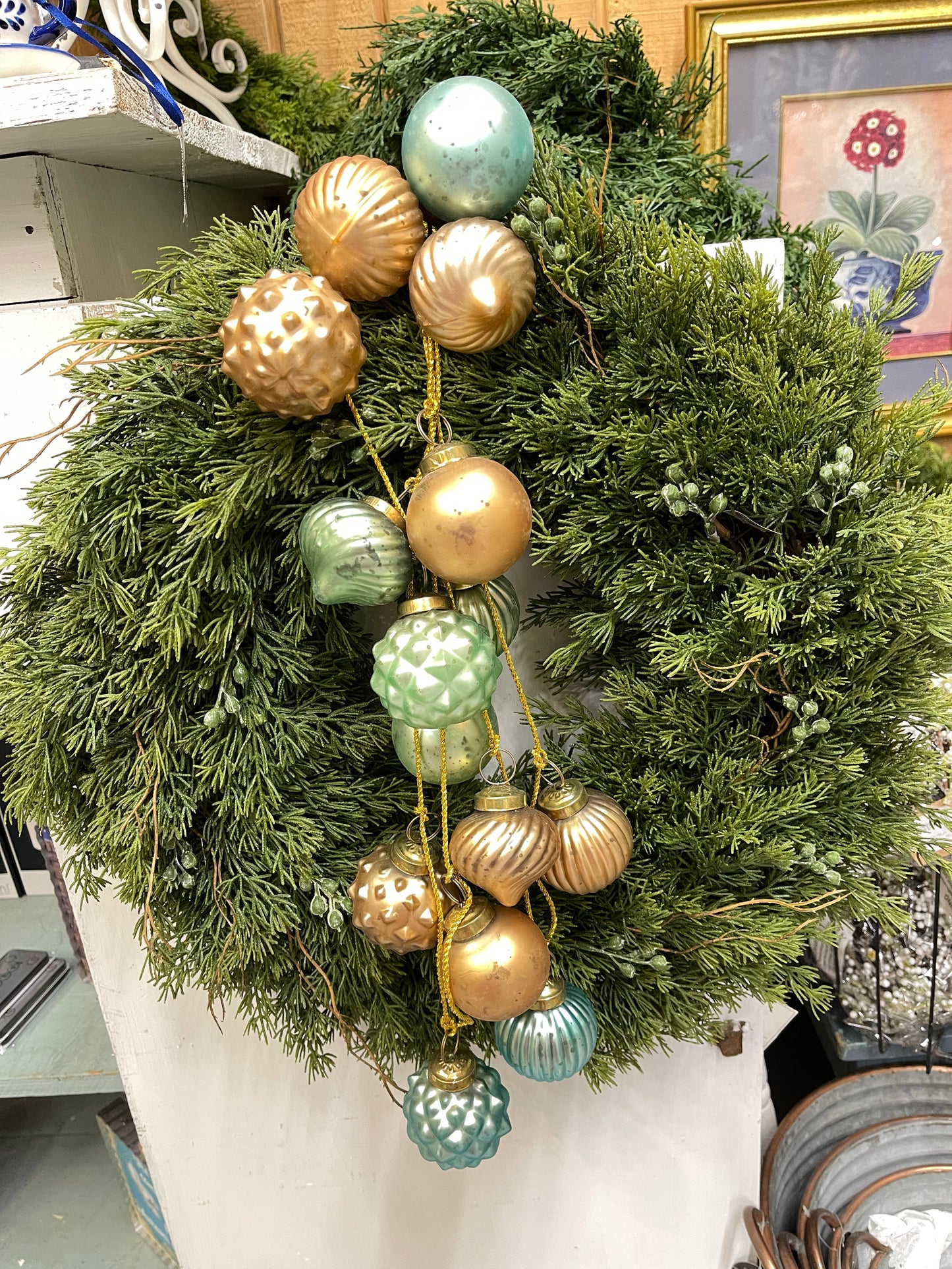 Large Mercury Glass Garland Blue & Gold